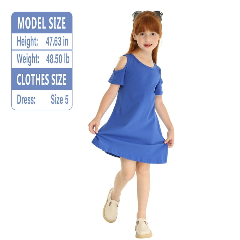 LittleSpring Little Girls Short Sleeve Dress Cold Shoulder Casual