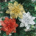 thumbnail image 3 of Visland 5 Pcs 4 Inch Christmas Flowers, Glitter Poinsettia Artificial Flowers, Decorations for Xmas Tree Wreaths Garland Ornaments Winter Holiday Decor, 3 of 5
