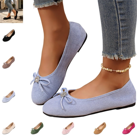 YOUYEDIAN Loafers for Women Fashion Bowtie Deco Round Toe Casual Slip On Low Heel Flats Versatile Comfy Outdoor Shoes