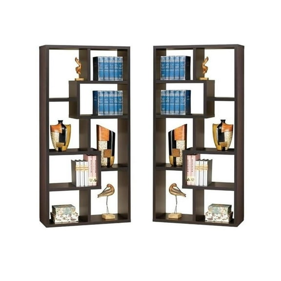 Home Square 2 Piece Modern Asymmetrical Bookcase Set in Cappuccino