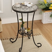 GDF Studio French Country Outdoor Side Table with Mosaic Ceramic Top and Metal Base, Brown