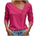 thumbnail image 2 of Pink Womens Tops Asymmetrical Neck Tops for Women Long Sleeve Button Collared V Neck Blouses 2025 Fashion Work Casual Dressy Shirts Shirts for Women, 2 of 5