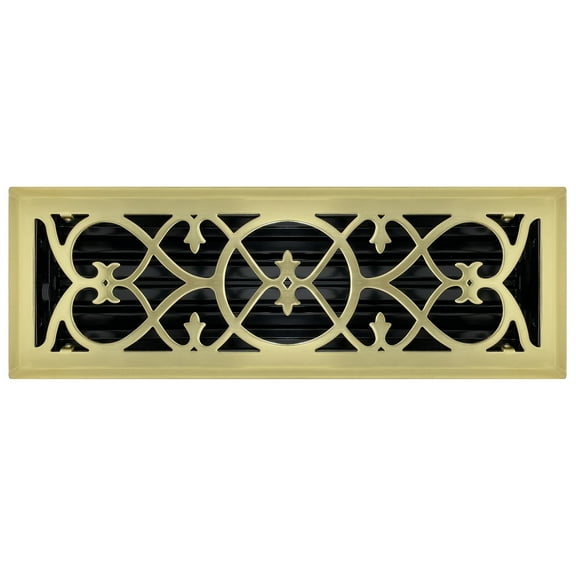 4" x 14" Polished Brass Victorian Style Floor Register - Decorative Vent Cover