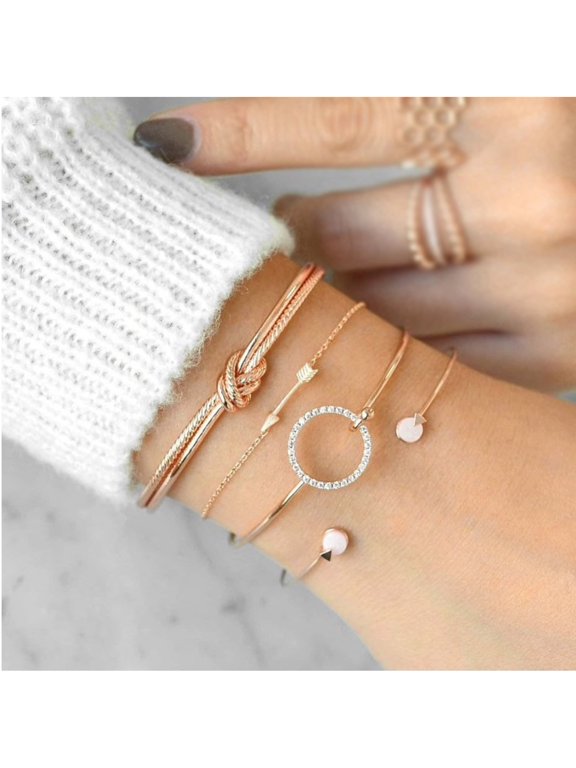 Crystal Goldtone Circle Arrow Bracelet Set