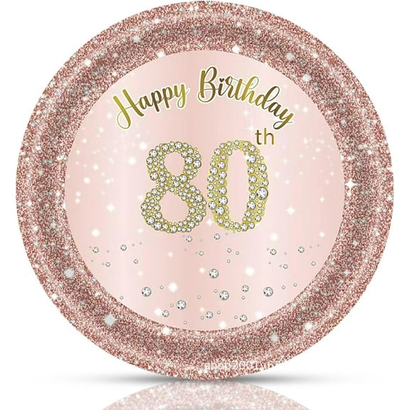 AUR  80th Birthday Decorations,50Pcs 7" 80th Birthday Paperplates,Rose Gold 80 Years Party Tableware Kit Cake Plates,for Happy 80th Anniversary Party Decorations Supplies