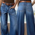 thumbnail image 4 of Qiopertar Women's Casual Loose Wide Leg Straight Leg Cropped Jeans Fashion Solid Color Pants Lounge Travel Relaxed Comfy Stretchy with Pockets, Blue XXL, 4 of 7