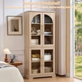 thumbnail image 4 of Joaxswe Glass Door Storage Accent Cabinet, Mid Century Modern Wood Display Bookcase for Kitchen, Living Room, Natural Oak, 4 of 10