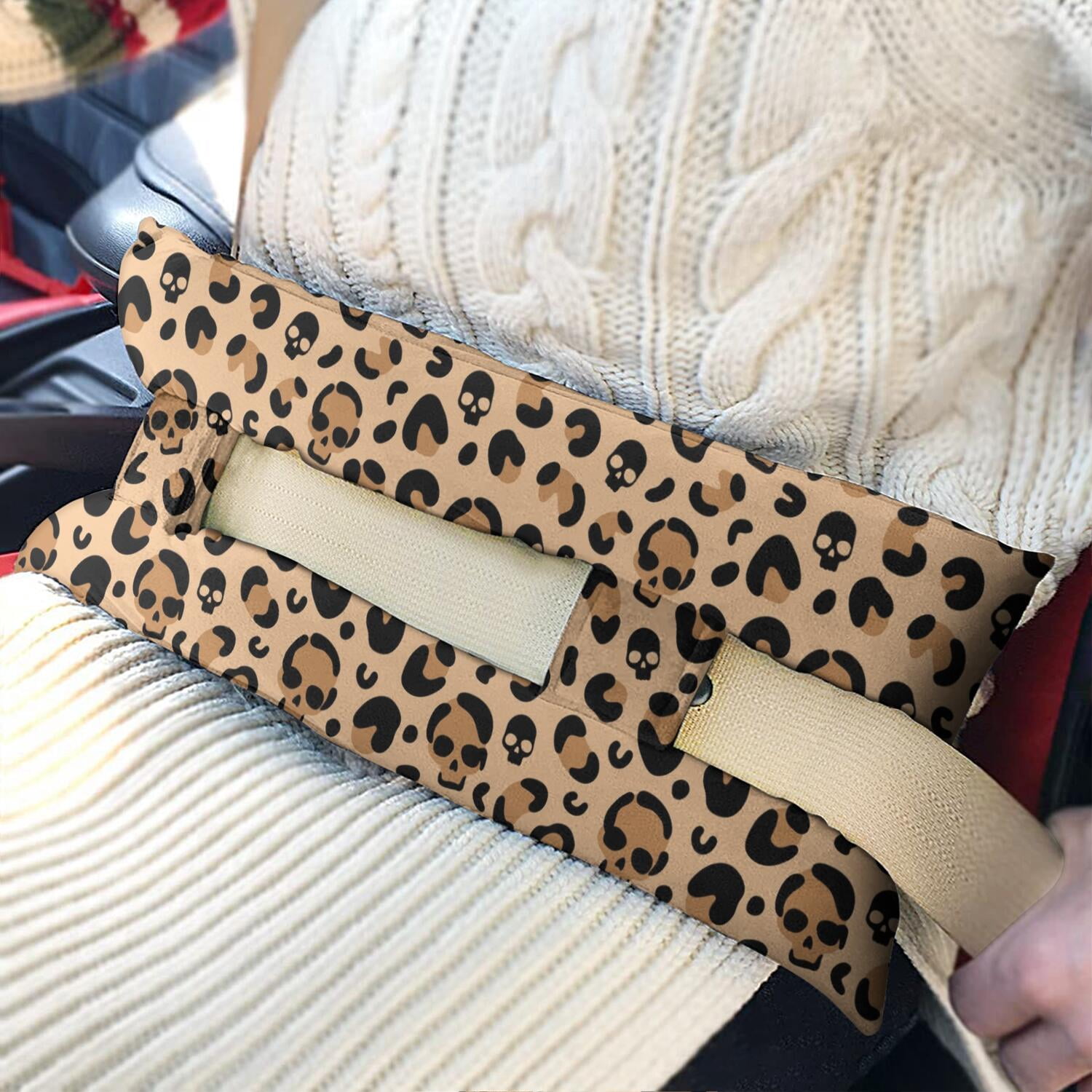 Classic Cheetah Print Post-Surgery Car Pillow - Universal Fit Seatbelt Pad for Mastectomy & Heart Recovery