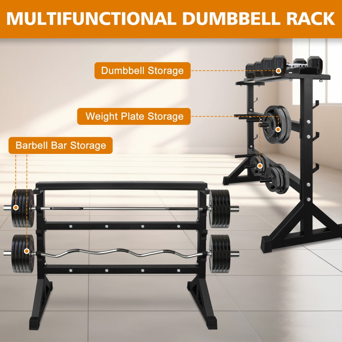 Dumbbell Rack Stand Adjustable 3-Tier Weight Rack  , Multifunctional Barbell Rack Weight Rack, Heavy Duty Weight Storage Organizer Dumbbell Storage Stand Holder
