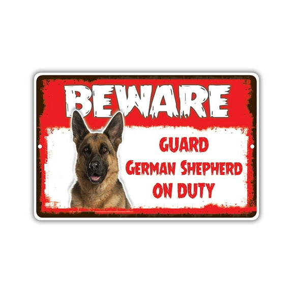 Beware Guard German Shepherd Dog On Duty Novelty Aluminum Metal 8"x12" Sign