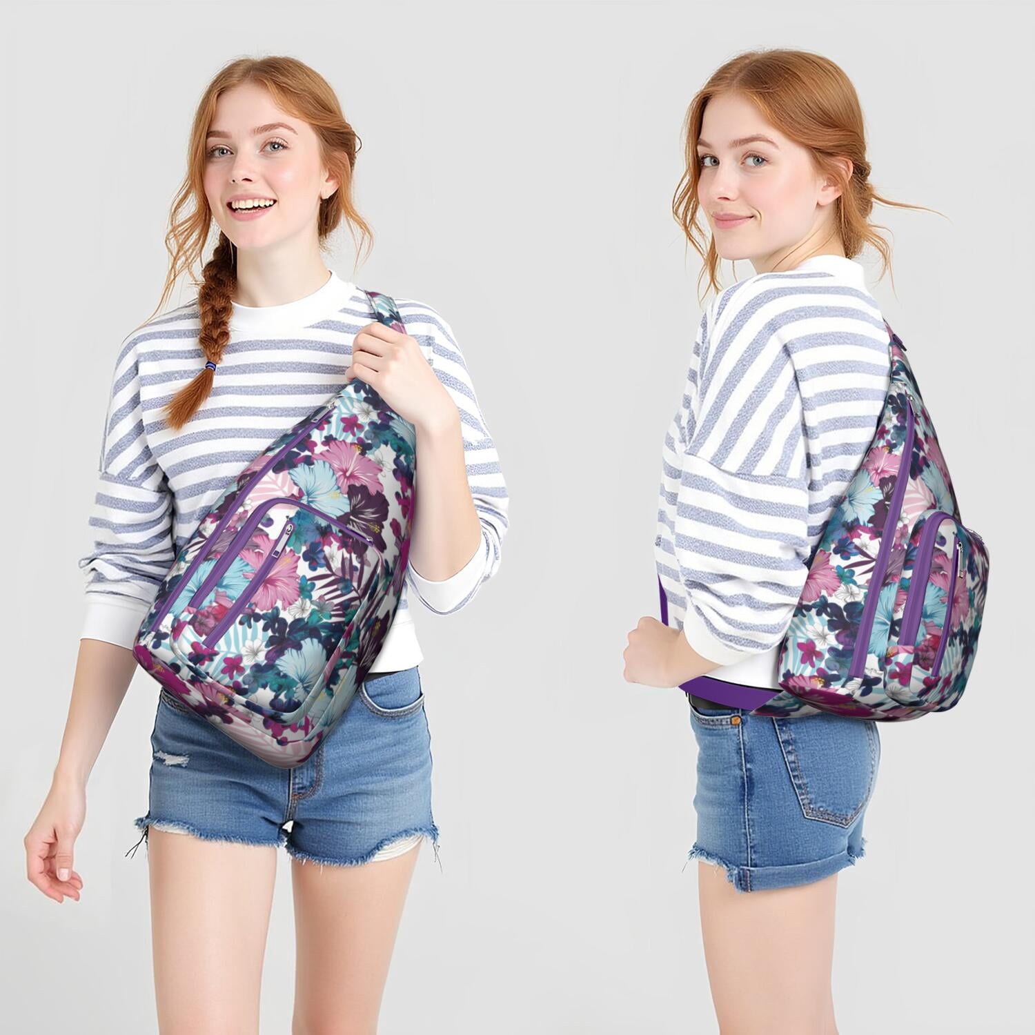 Lightweight Waterproof Sling Bag with Sunflower Pattern for Women