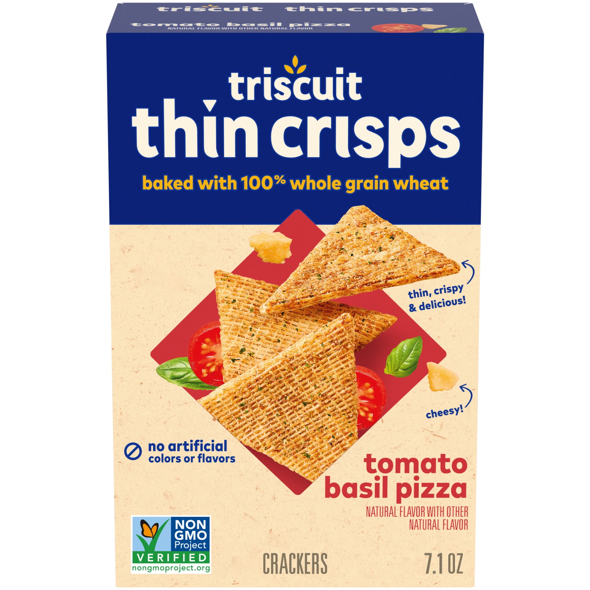 Triscuit Thin Crisps Tomato Basil Pizza Whole Grain Wheat Crackers, Lunch Snacks, 7.1 oz