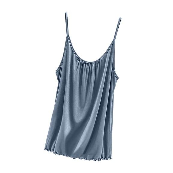 Wdfiry Camisole Tops for Women Loose Sleeveless Scoop Neck Pajama Undershirts Spaghetti Strap Pleated Sleepwear Tops