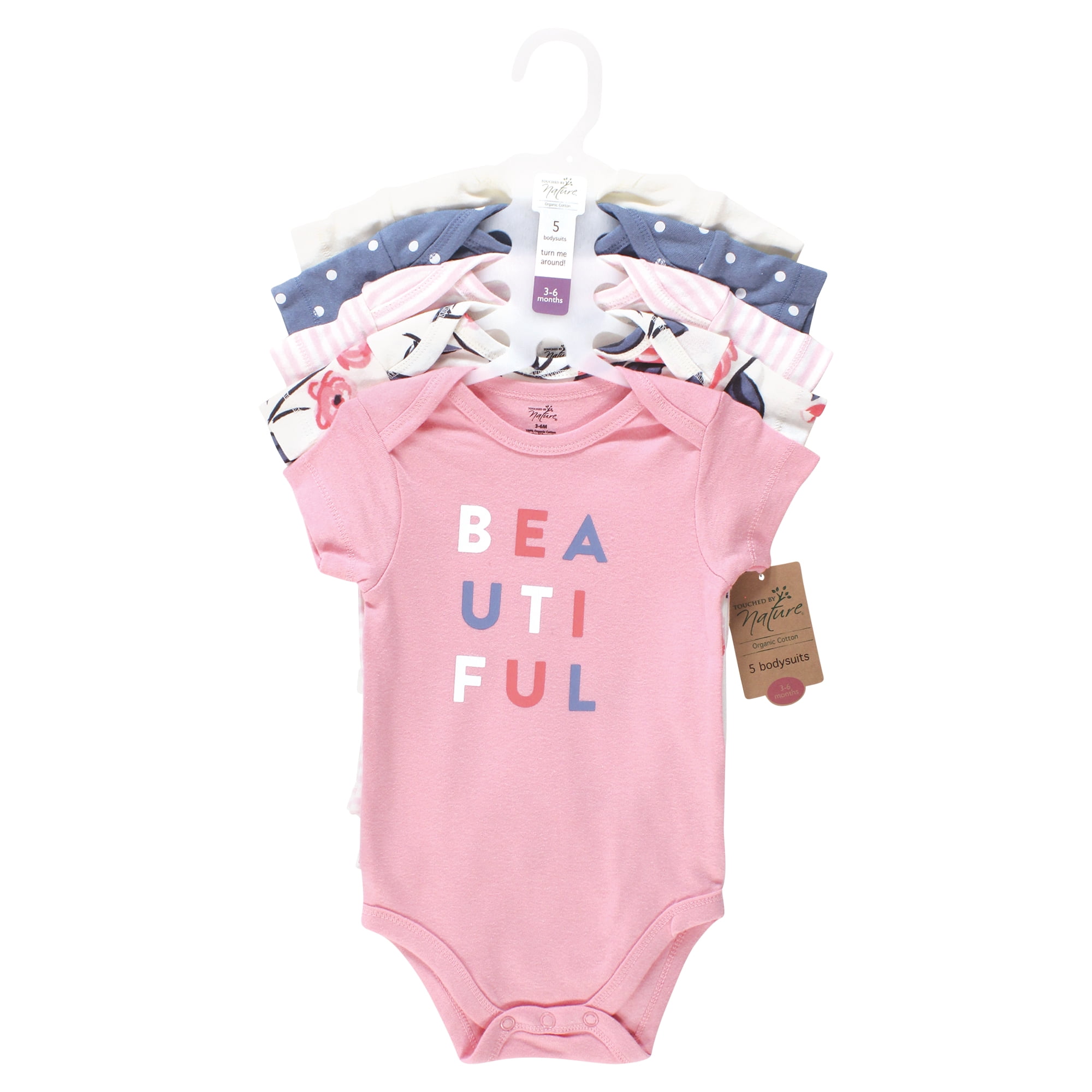 Touched by Nature Unisex Baby Organic Cotton Bodysuits, Bubblegum Floral, 12-18 Months