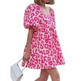 thumbnail image 3 of Dresses for Women V Neck Ruffle Short Sleeve Babydoll Dress Sundress Pink S, 3 of 8