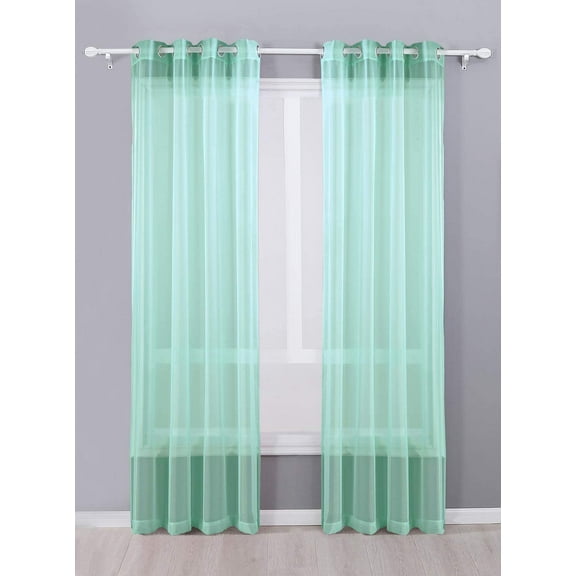 Decotex 2 Piece Sheer Voile Grommet Top Window Curtain Panel Drapes (54" X 63", Mint)