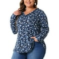 thumbnail image 2 of DARING DIVA Women's Plus Size Floral V Neck Long Sleeve Ruffle Tunic Blouses 1X Navy Blue, 2 of 6