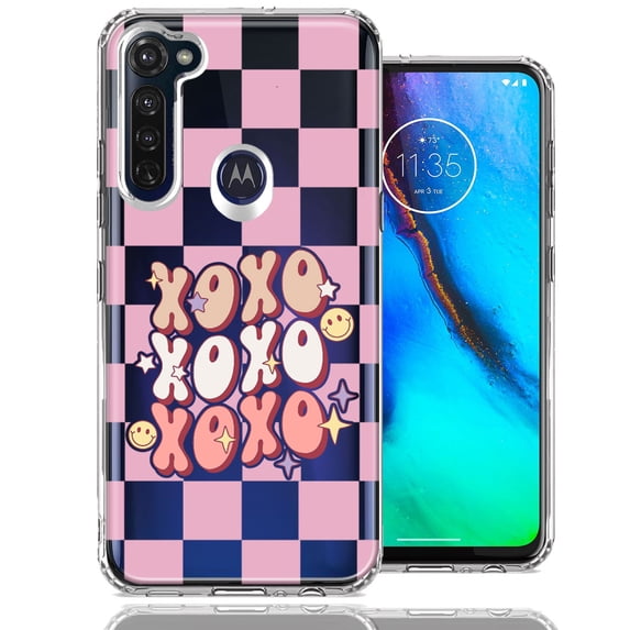 MUNDAZE Motorola Moto G Stylus Retro Pink Checkered XOXO Vintage 70s Style Hippie Valentine Love Double Layer Phone Case Cover