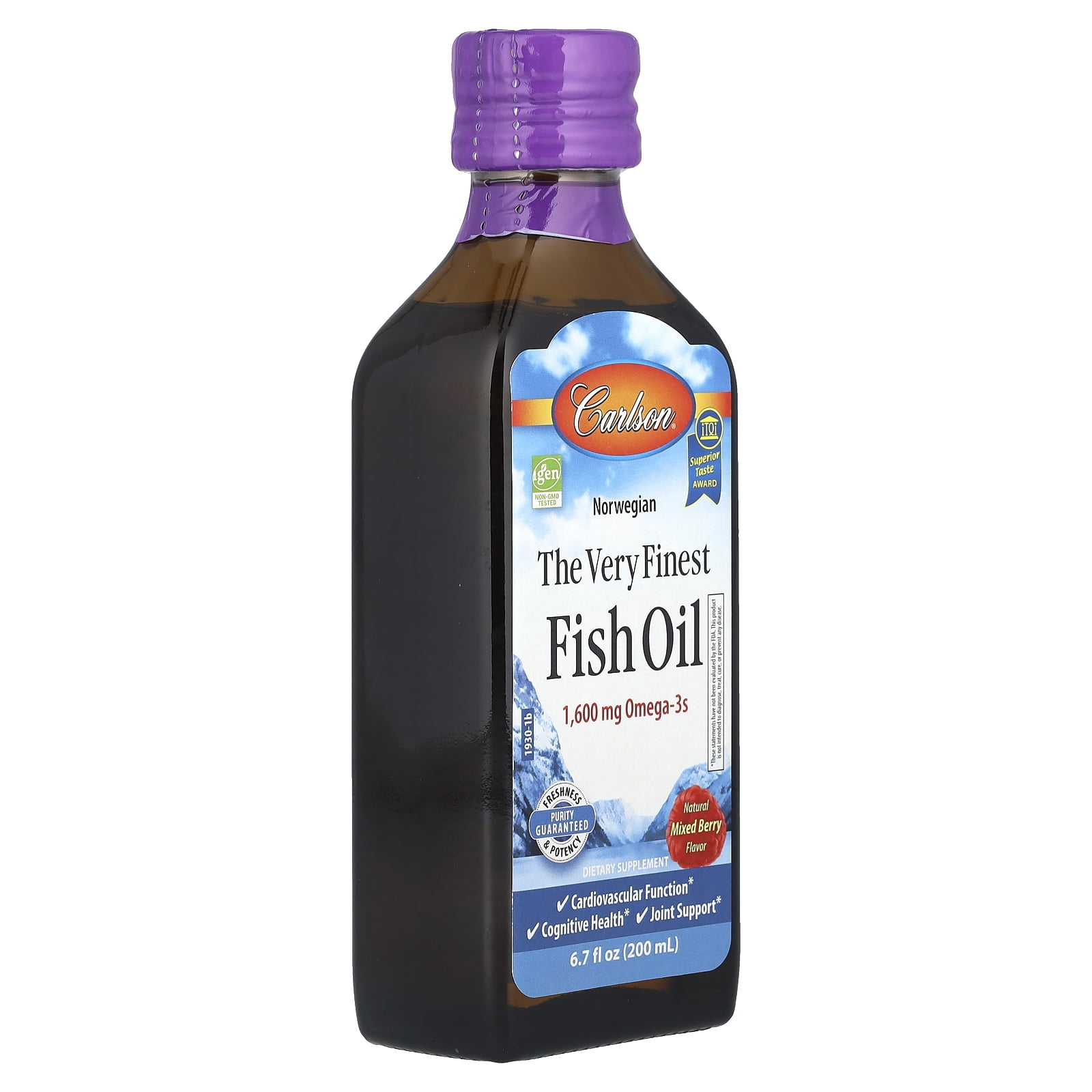 Carlson - The Very Finest Fish Oil, 1600 mg Omega-3s, Norwegian, Wild Caught, Sustainably Sourced, Mixed Berry, 200 mL (6.7 Fl Oz)