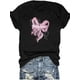 thumbnail image 3 of Short Sleeve Bow Print Drop Shoulder T-shirt, Crew Neck Casual Top For Spring & Summer, Women's Clothing Tee Tee For Adult, Men, Women, Teen, Teenager, Adolescent, Youth, 3 of 7