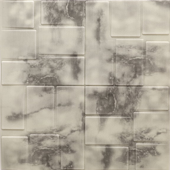 Dundee Deco Peel and Stick 3D Self Adhesive Foam Wallpaper - Beige, Charcoal Faux Marble, 2.3 ft x 2.3 ft Each, 10-Pack