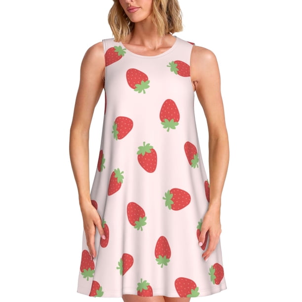 Balery Strawberry Vestidos de verano para mujer con estampado: vestido holgado sin mangas, vestido playero informal y cómodo para días calurosos.