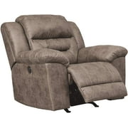 Ashley Furniture Stoneland Power Rocker Recliner, Faux Leather, Adjustable Position, Chocolate