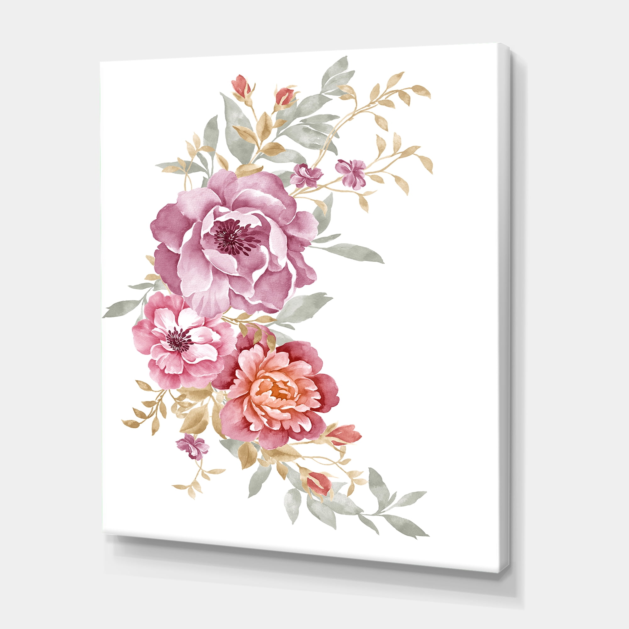 Bouquet of Purple and Pink Flowers III 8 in x 12 in Painting Canvas Art Print, by Designart