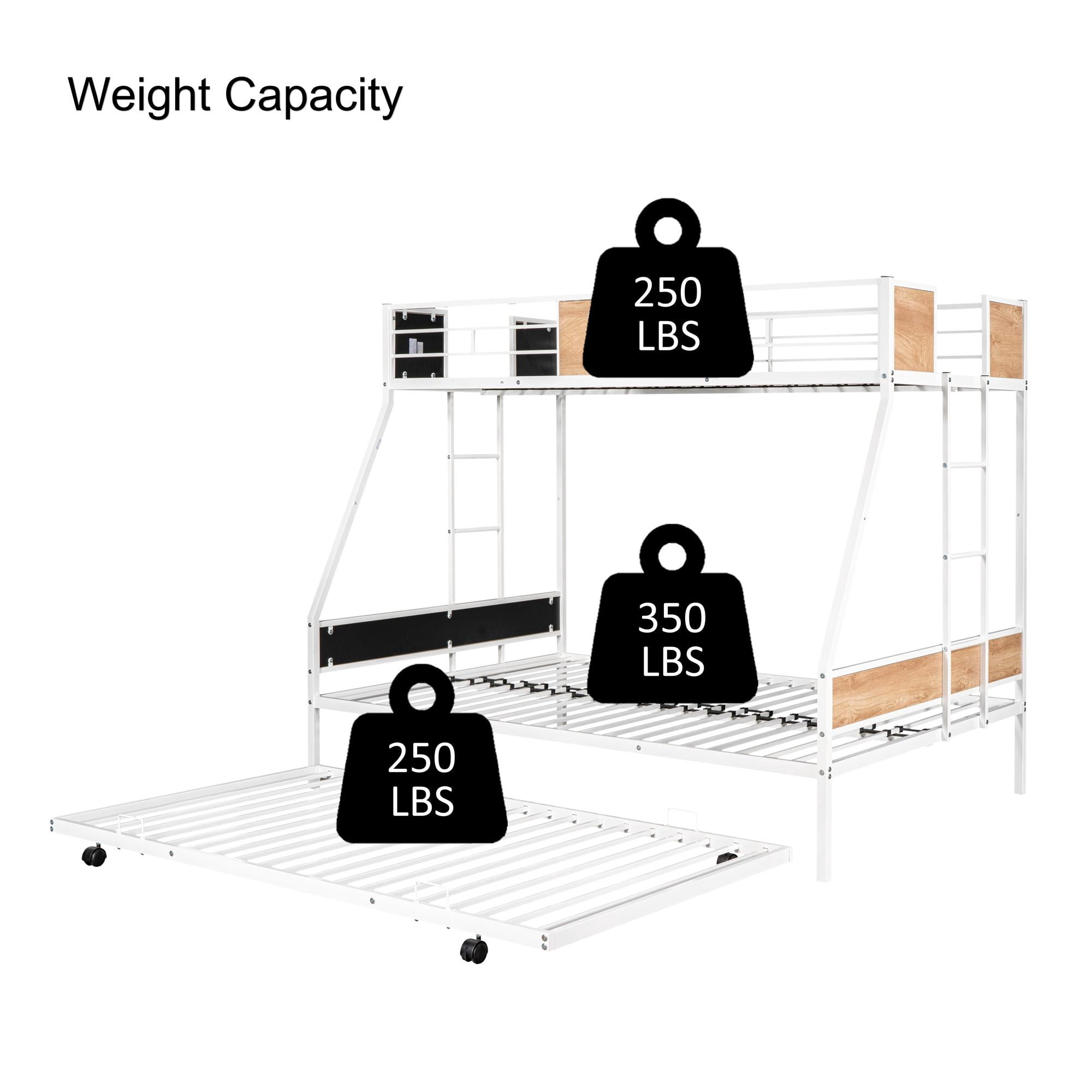Gewnee Twin over Twin Full Metal Bunk Bed Frames with Trundle & Two-Side Ladders, White