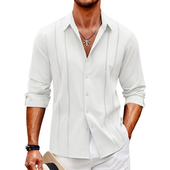 COOFANDY Mens Casual Beach Button Down Shirts Long Sleeve Cuban Camp Guayabera Shirts