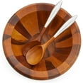 thumbnail image 3 of Nambe Yaro Acacia Wood Salad Bowl with 2 Salad Servers  Made of Acacia wood and Nambe Alloy  Large Deep Wooden Bowls  Acacia Wood Salad Bowl Set  Designed by Sean Ohara, 3 of 7