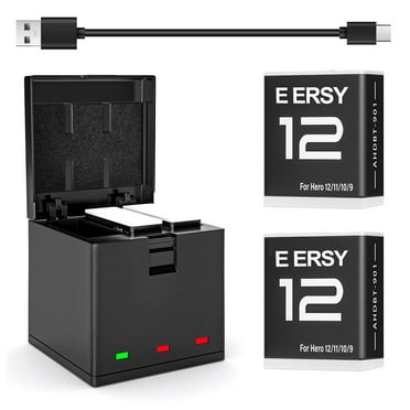 2Pack Batteries for Gopro Hero 12 Black, Hero 11 Black, Hero 10 Black, Hero 9 Black with 3-Channel USB Battery Charger Compatible with Gopro 12/11/10/9 Camera Battery