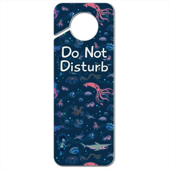 Creepy Deep Sea Creatures Pattern with Mermaid Squid and Shark Plastic Door Knob Hanger Sign