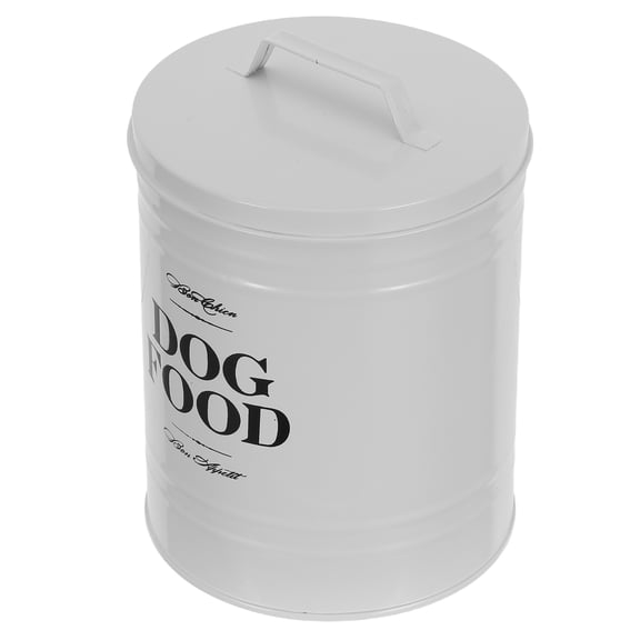 FOMIYES White Metal Pet Food Storage Bucket with Airtight Seal for and Stylish Dog Food Container