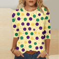 thumbnail image 1 of UPPADA 3/4 Femmes T-Shirts à Manches Mardi Gras Yall T-Shirts à Imprimé Floral Col Rond Blouse à devant Plissé Hauts d'Été Décontractés Chandail à Enfiler Haut Mode Fête Défilé Hauts T-Shirts à Manches 3/4 pour Femmes Économie, 1 of 5