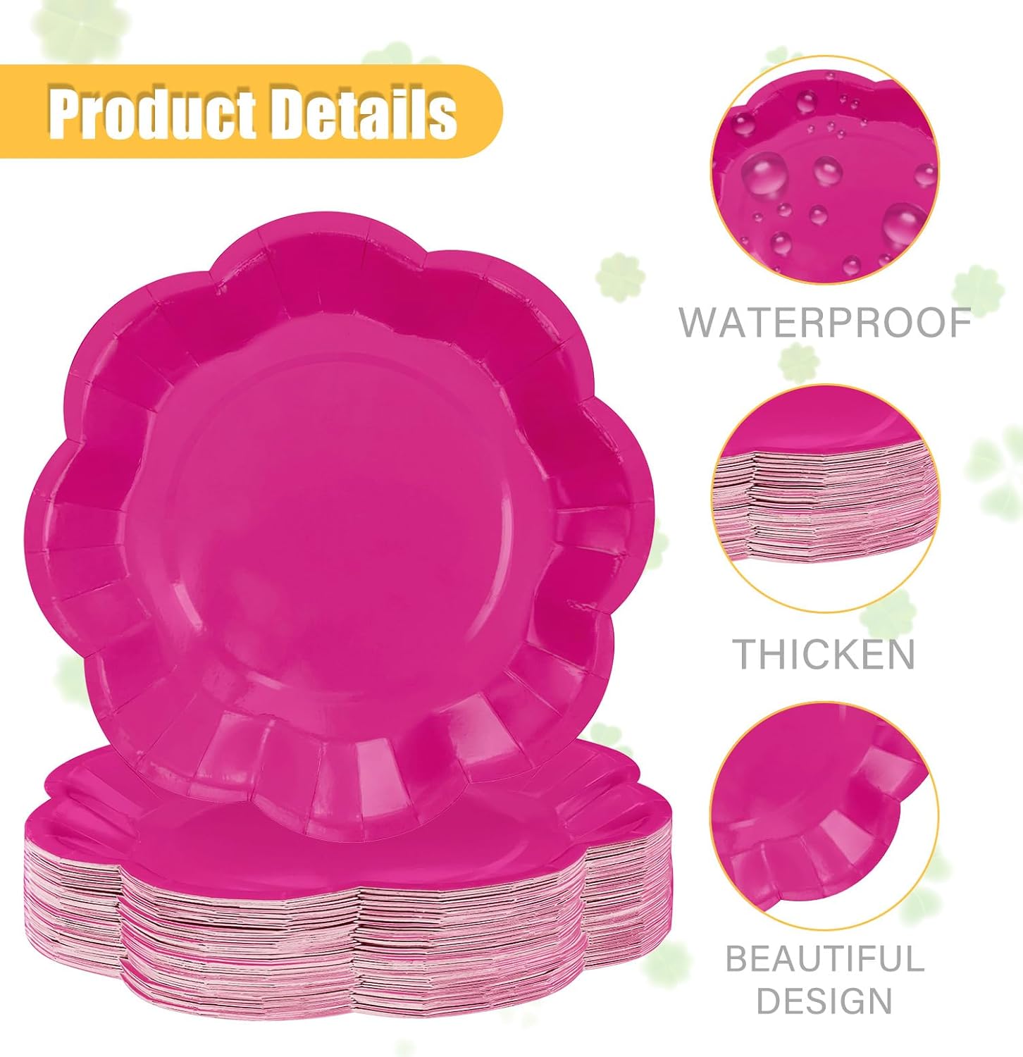 50 PCS Hot Pink Paper Plates 7 Inch Scalloped Dessert Plates Hot Pink Disposable Plate for Party Dinner Wedding Baby Shower Birthday Cake Plate