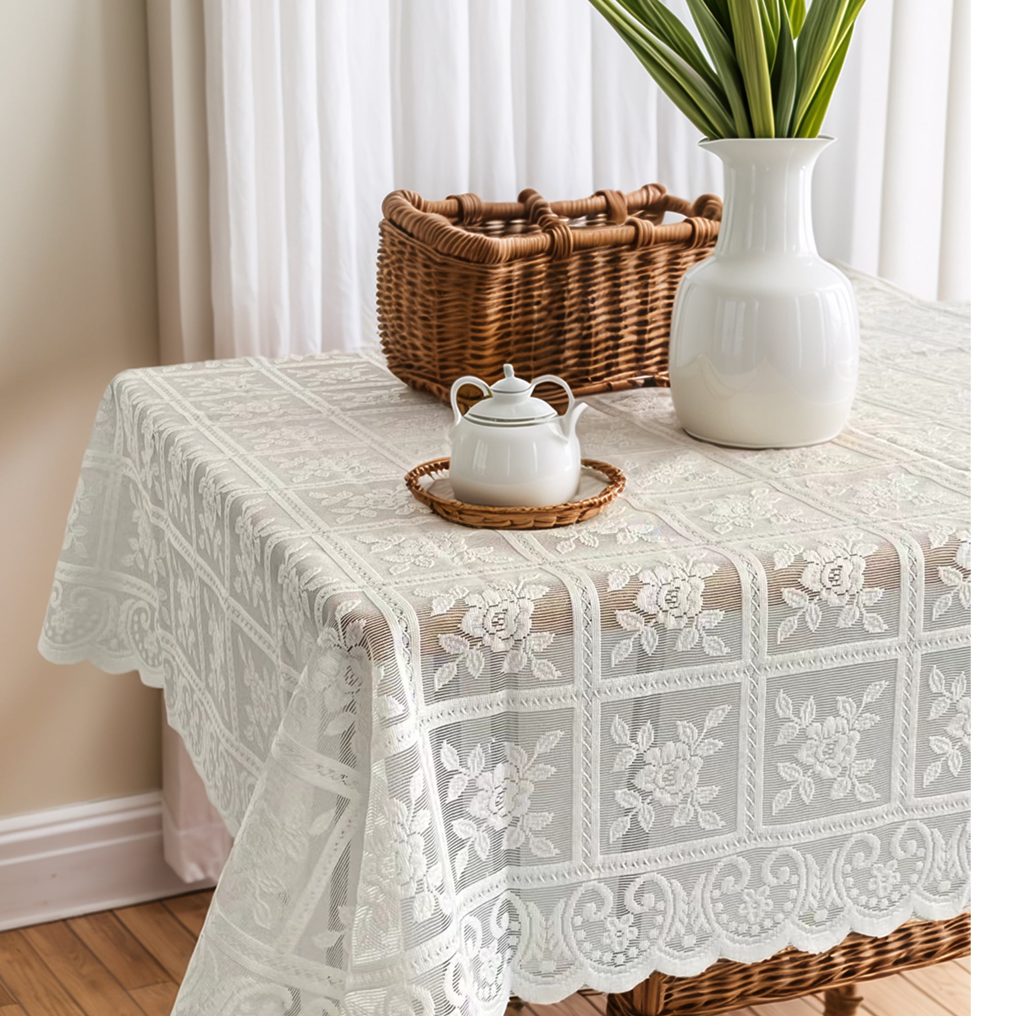 Unique Bargains Lace Floral Table Cloth for Decoration 39.4"x39.4"