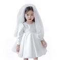 thumbnail image 5 of Vestido de niña de manga larga blanco Vestido de princesa para niña de un año Vestido de satén para presentadora de espectáculo, 5 of 5