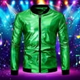 thumbnail image 2 of QHFBli Men's Metallic Jacket 70s Disco Dance Party Shiny Varsity Zipper Baseball Bomber Jacket, 2 of 3