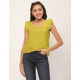 thumbnail image 2 of Moomaya Solid Flutter Sleeve Tops For Women, Moss Georgette V-Neck Casual Crop Top, 2 of 8