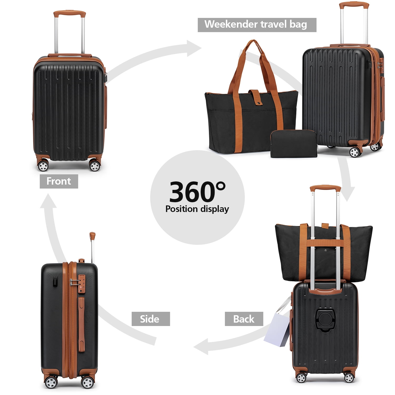 WEPLUS Hardside Carry on Luggage 3 Piece Luggage Sets TSA Lock Spinner Wheels 20" Suitcase with Cup Holder