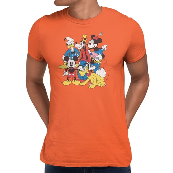 Disney Mickey Mouse Men's Vintage Character Group T-Shirt (Orange , S-XXXL)