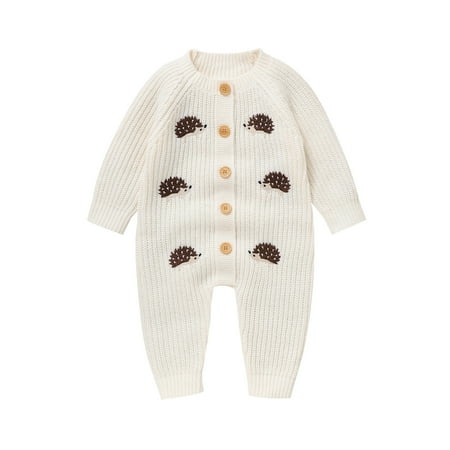 

WUXIAN Baby Boys Girls Animals Knit Romper Sweater Long Sleeve Button Down Jumpsuit Warm Winter Clothes Toddler Dailywear Child Clothing