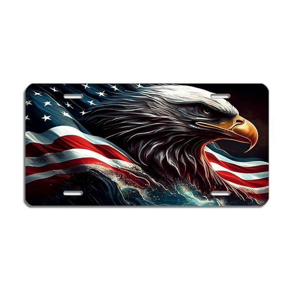 American Flag Eagle License Plate Aluminum 6"x12" Front Tag