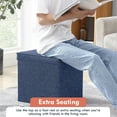 thumbnail image 4 of Ornavo Home Foldable Tufted Linen Storage Ottoman Square Cube Storage Ottoman Foot Rest Stool/Seat with Table Top Lid, Coffee Table Ottoman - 15" x 15" x 15", 4 of 6