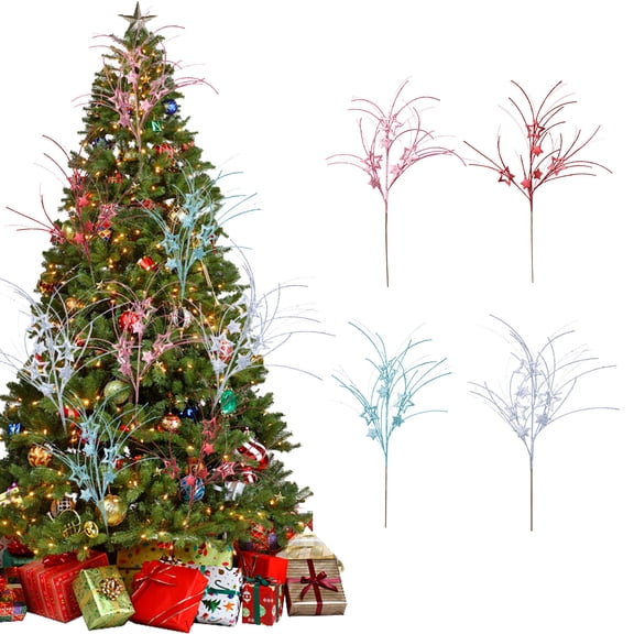 Fegute 32in Christmas Long Branches Gold Powder Decoration Plastic Berry Sequins Holiday Party Home Decor Suitable for Christmas Parties and Seasonal Displays Eye Catching Versatile Design Blue