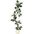 thumbnail image 2 of Luku 5FT Artificial Magnolia Tree with 7 Flowers, White Planter Pot, Realistic Indoor & Outdoor Floor Plant, 2 of 7