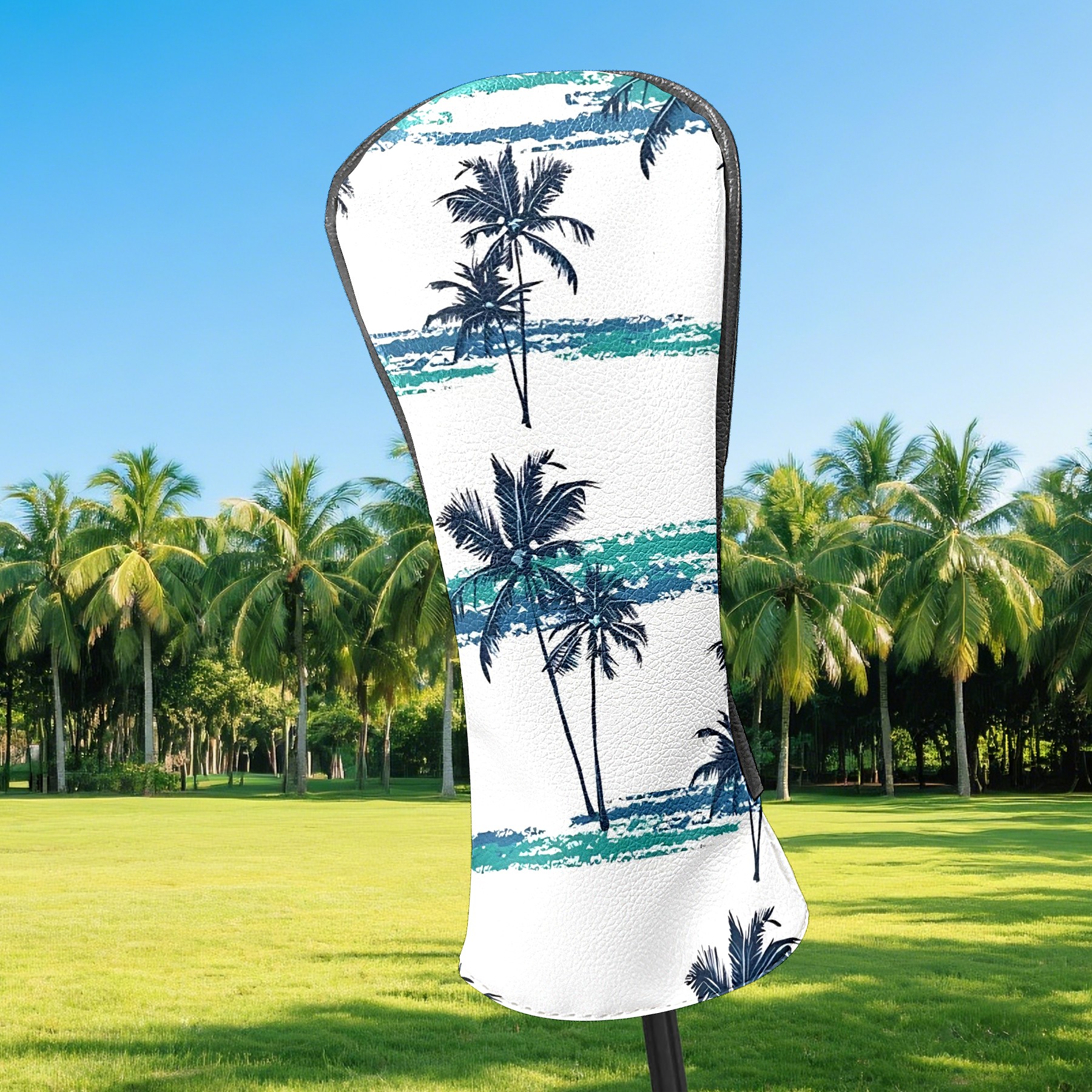 Golf Club Covers, While Palm Tree Premium PU Leather Driver Hybrid Putter Head Covers with Velvet Lining, Waterproof Golf Gifts for Men Women