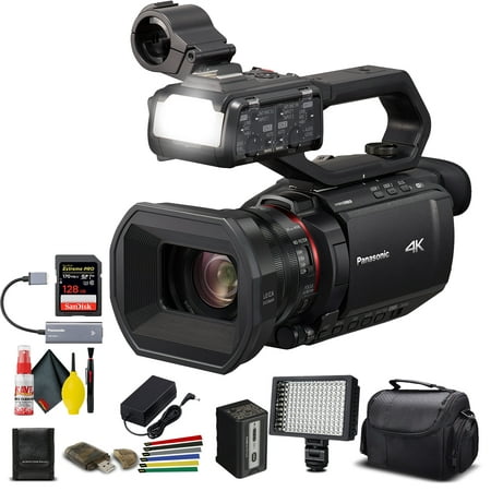 Image of Panasonic AG-CX10 4K Camcorder + Padded Case Sandisk Extreme Pro 128 GB Memory Card Wire Straps LED Light And More