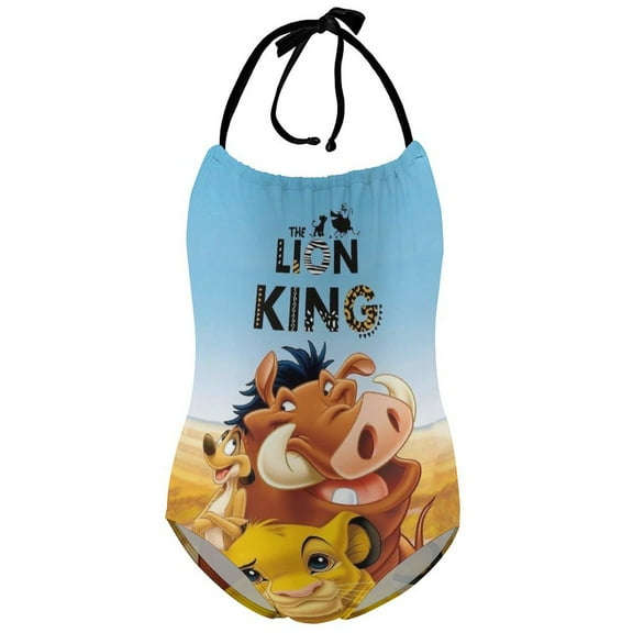 Girls Lion Kin Bathing Suit One Piece Halter Neck Strap Swimwear